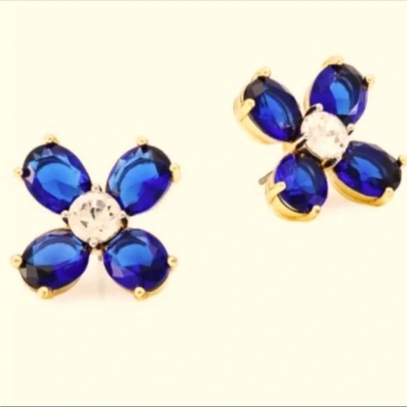 Tory Burch flower clover blue crystal stud earrings - Picture 3 of 6